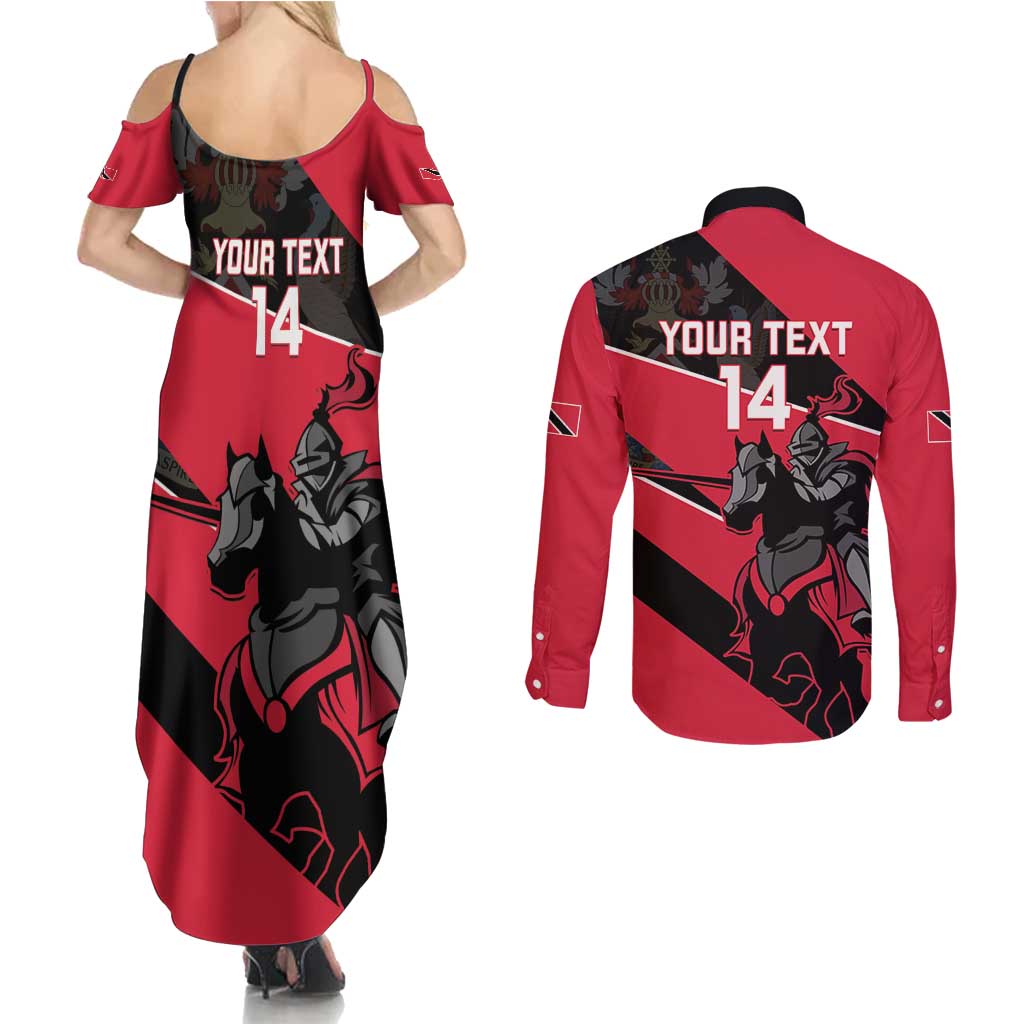 Custom Trinidad and Tobago Cricket Couples Matching Summer Maxi Dress and Long Sleeve Button Shirt Come On Trinbago Knight Riders