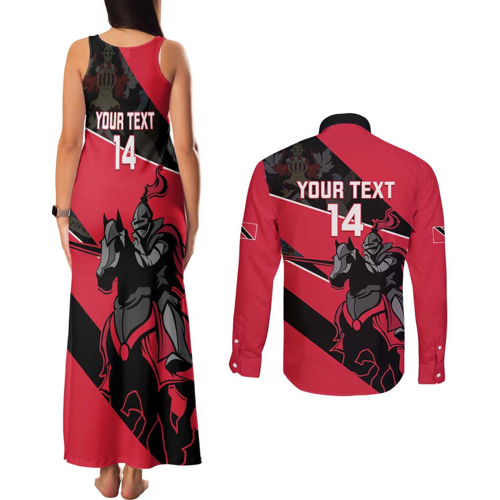 Custom Trinidad and Tobago Cricket Couples Matching Tank Maxi Dress and Long Sleeve Button Shirt Come On Trinbago Knight Riders