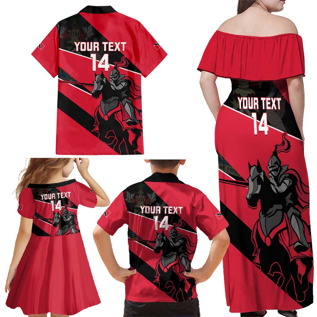 Custom Trinidad and Tobago Cricket Family Matching Off Shoulder Maxi Dress and Hawaiian Shirt Come On Trinbago Knight Riders