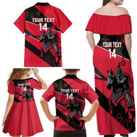 Custom Trinidad and Tobago Cricket Family Matching Off Shoulder Maxi Dress and Hawaiian Shirt Come On Trinbago Knight Riders
