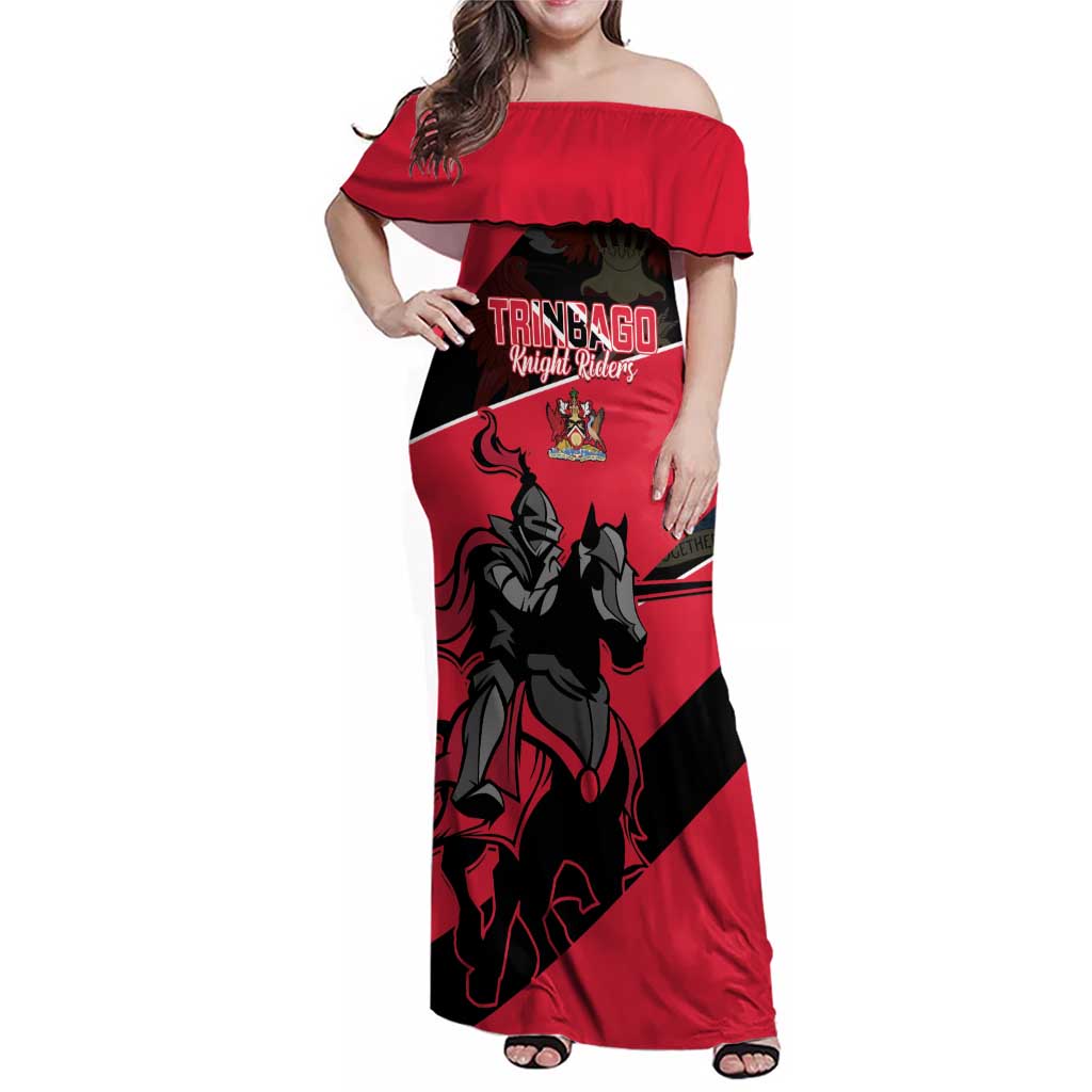 Custom Trinidad and Tobago Cricket Family Matching Off Shoulder Maxi Dress and Hawaiian Shirt Come On Trinbago Knight Riders