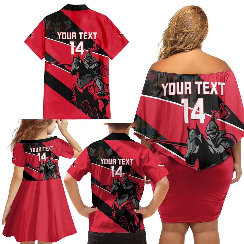 Custom Trinidad and Tobago Cricket Family Matching Off Shoulder Short Dress and Hawaiian Shirt Come On Trinbago Knight Riders