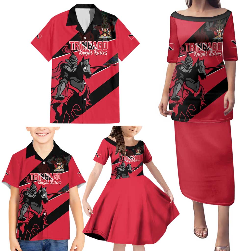 Custom Trinidad and Tobago Cricket Family Matching Puletasi and Hawaiian Shirt Come On Trinbago Knight Riders