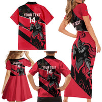 Custom Trinidad and Tobago Cricket Family Matching Short Sleeve Bodycon Dress and Hawaiian Shirt Come On Trinbago Knight Riders