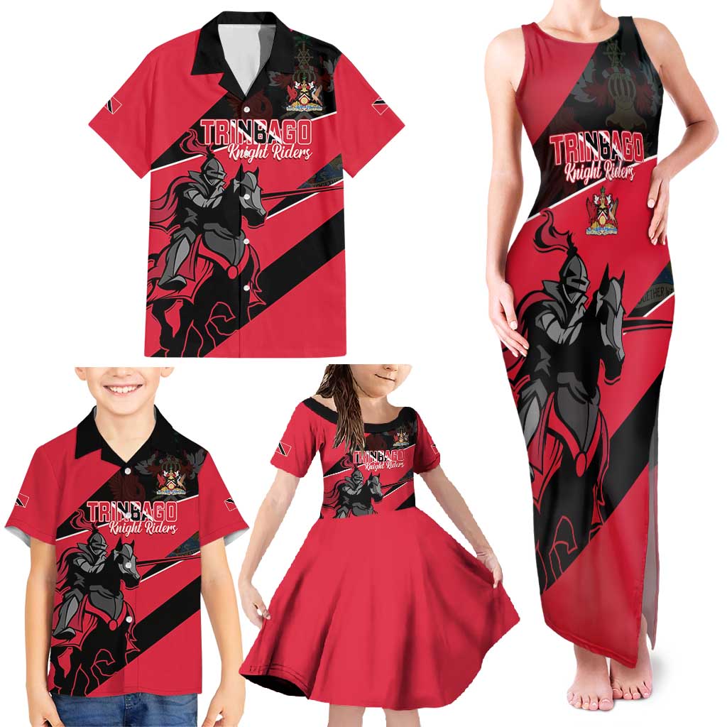 Custom Trinidad and Tobago Cricket Family Matching Tank Maxi Dress and Hawaiian Shirt Come On Trinbago Knight Riders