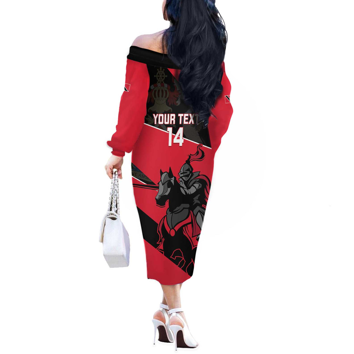 Custom Trinidad and Tobago Cricket Off The Shoulder Long Sleeve Dress Come On Trinbago Knight Riders