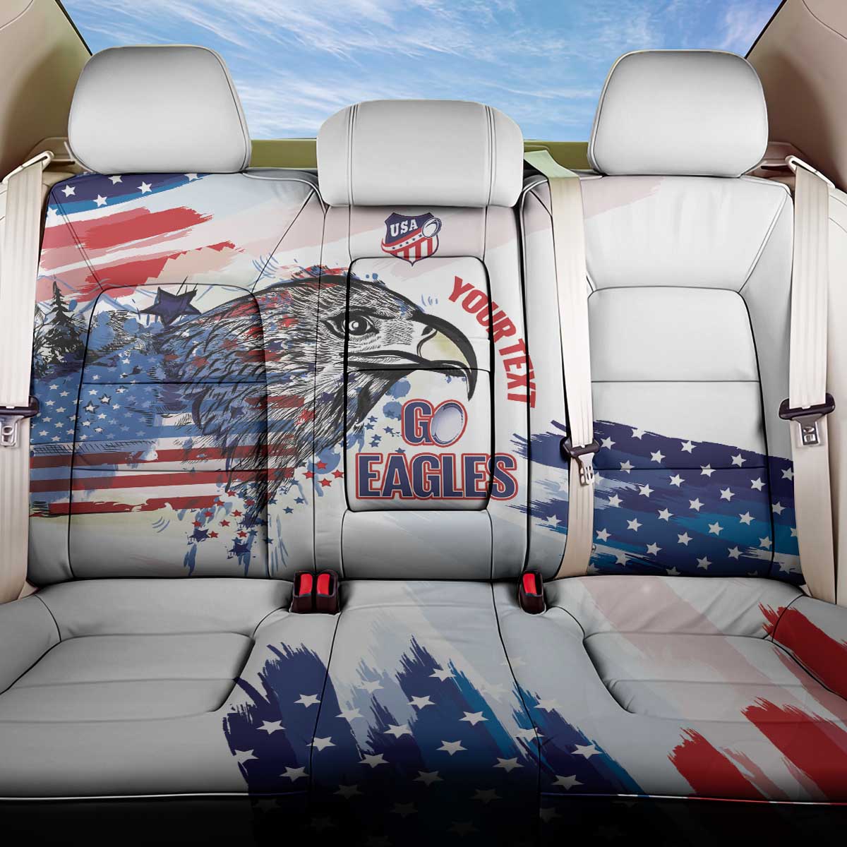USA 2026 Rugby Custom Back Car Seat Cover Go Eagle Brushes Style