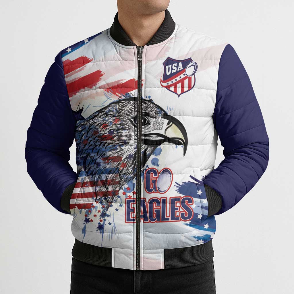 USA 2026 Rugby Custom Bomber Puffer Jacket Go Eagle Brushes Style