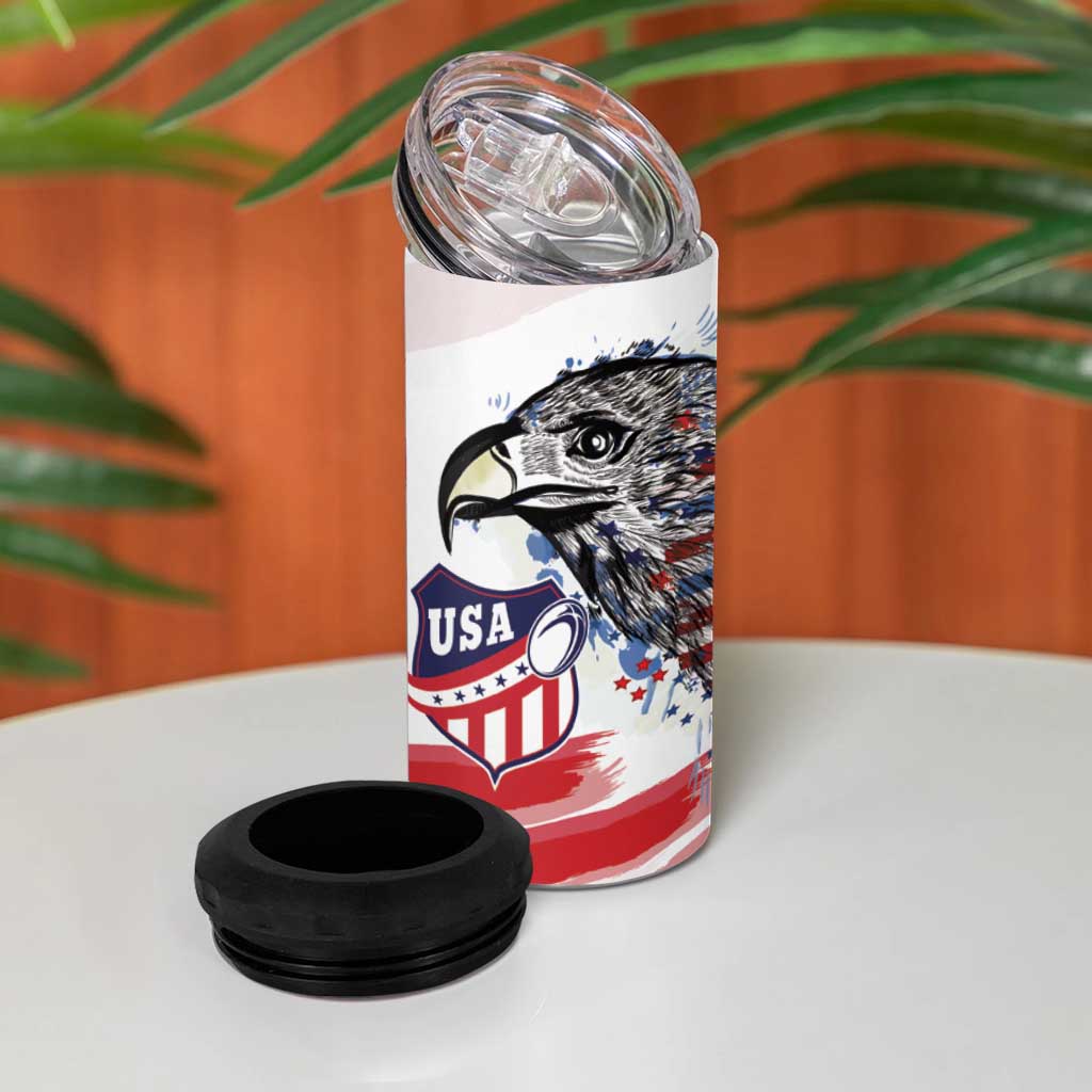 USA 2026 Rugby Custom 4 in 1 Can Cooler Tumbler Go Eagle Brushes Style