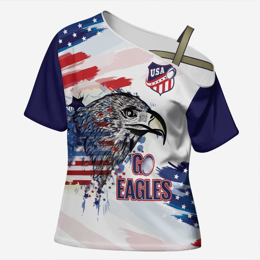 USA 2026 Rugby Custom Cross Shoulder Shirt Go Eagle Brushes Style
