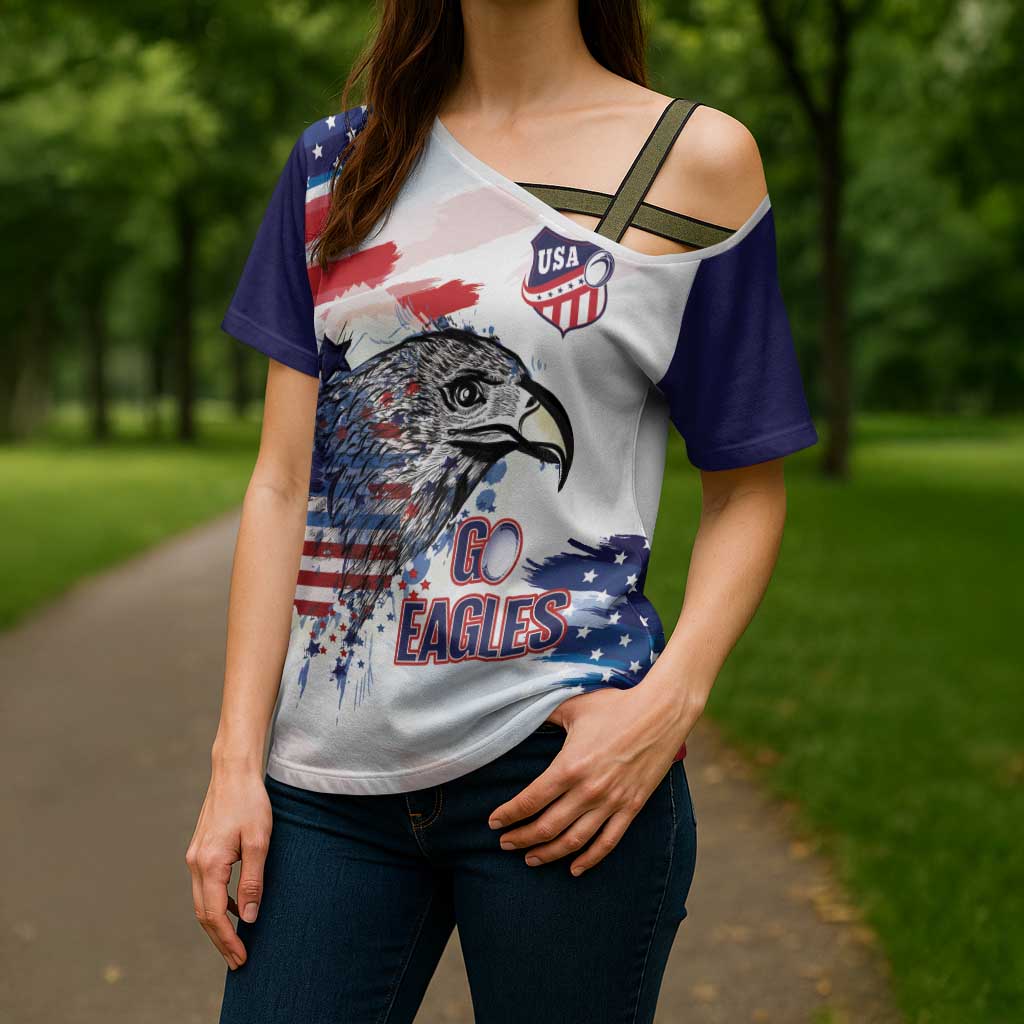 USA 2026 Rugby Custom Cross Shoulder Shirt Go Eagle Brushes Style