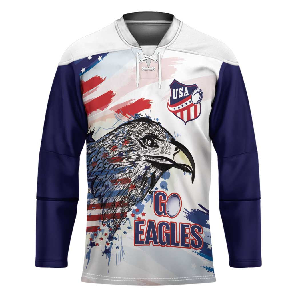 USA 2026 Rugby Custom Hockey Jersey Go Eagle Brushes Style