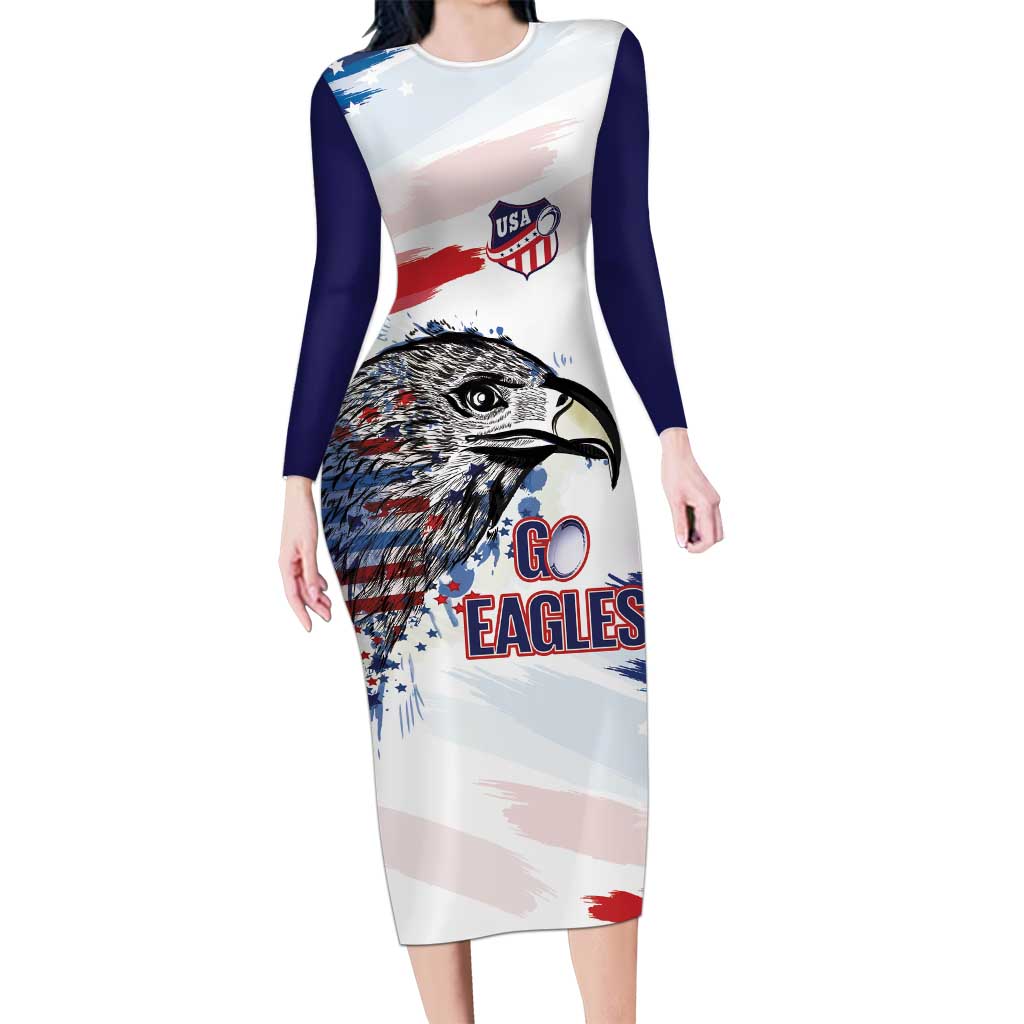 USA 2026 Rugby Custom Long Sleeve Bodycon Dress Go Eagle Brushes Style