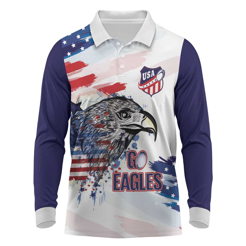 USA 2026 Rugby Custom Long Sleeve Polo Shirt Go Eagle Brushes Style