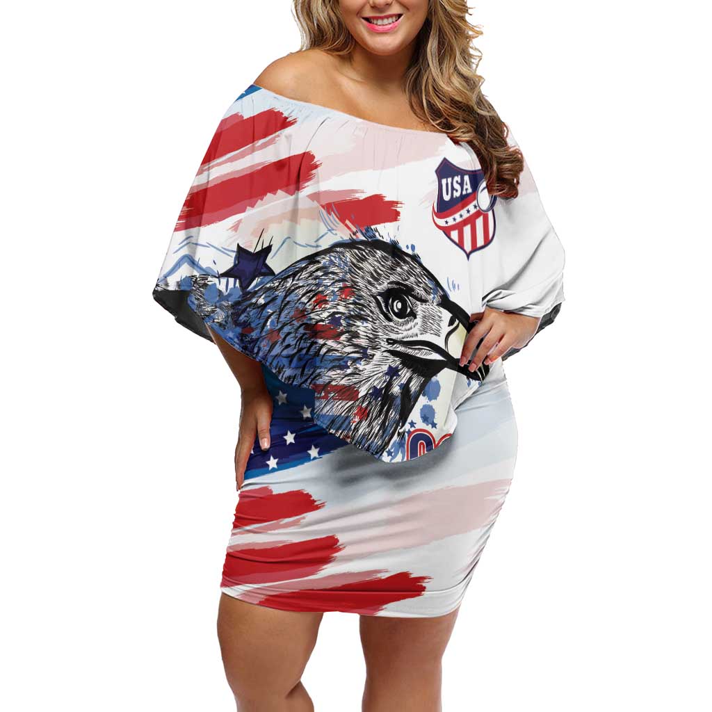 USA 2026 Rugby Custom Off Shoulder Short Dress Go Eagle Brushes Style