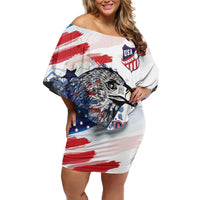 USA 2026 Rugby Custom Off Shoulder Short Dress Go Eagle Brushes Style