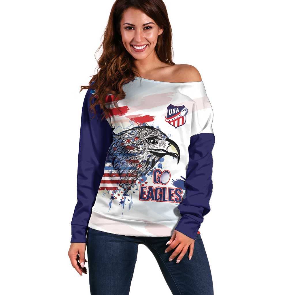 USA 2026 Rugby Custom Off Shoulder Sweater Go Eagle Brushes Style