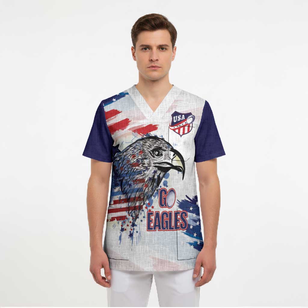 USA 2026 Rugby Custom Scrub Top Go Eagle Brushes Style