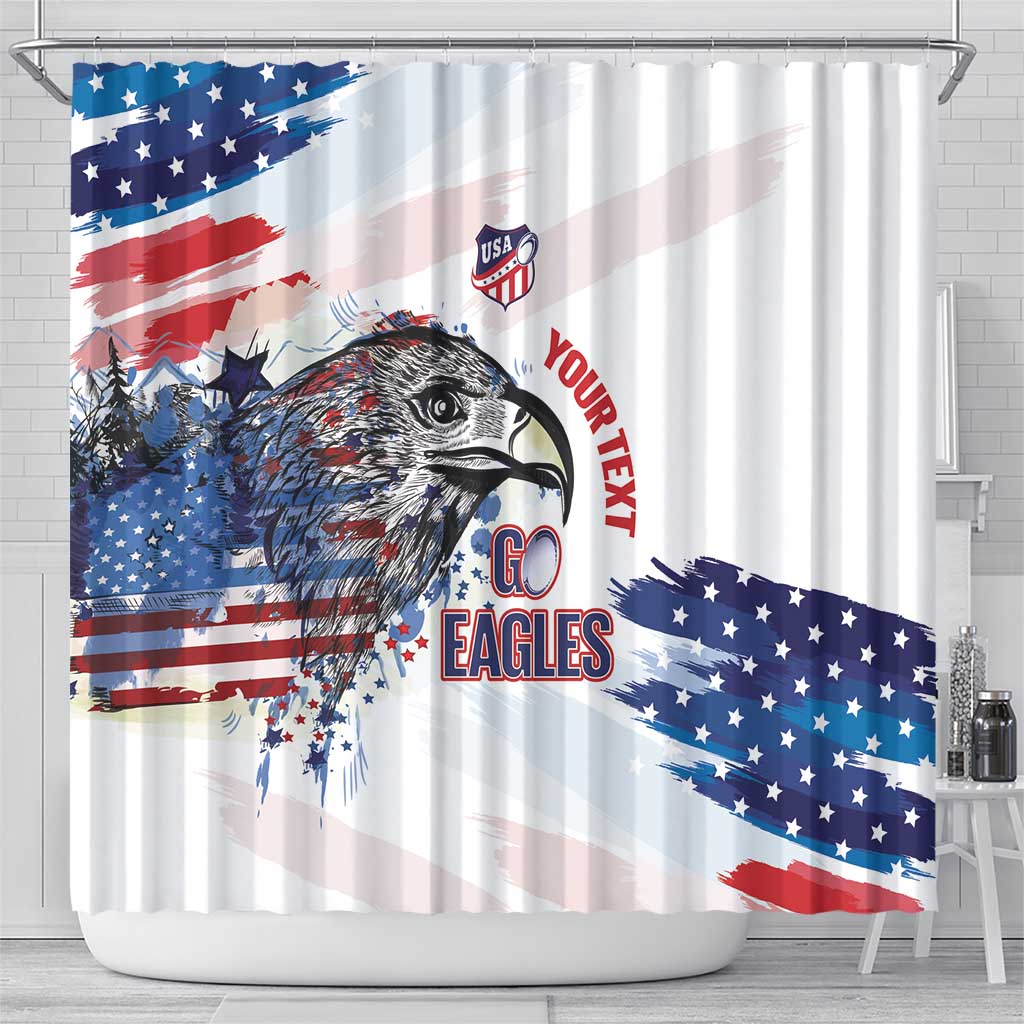 USA 2026 Rugby Custom Shower Curtain Go Eagle Brushes Style