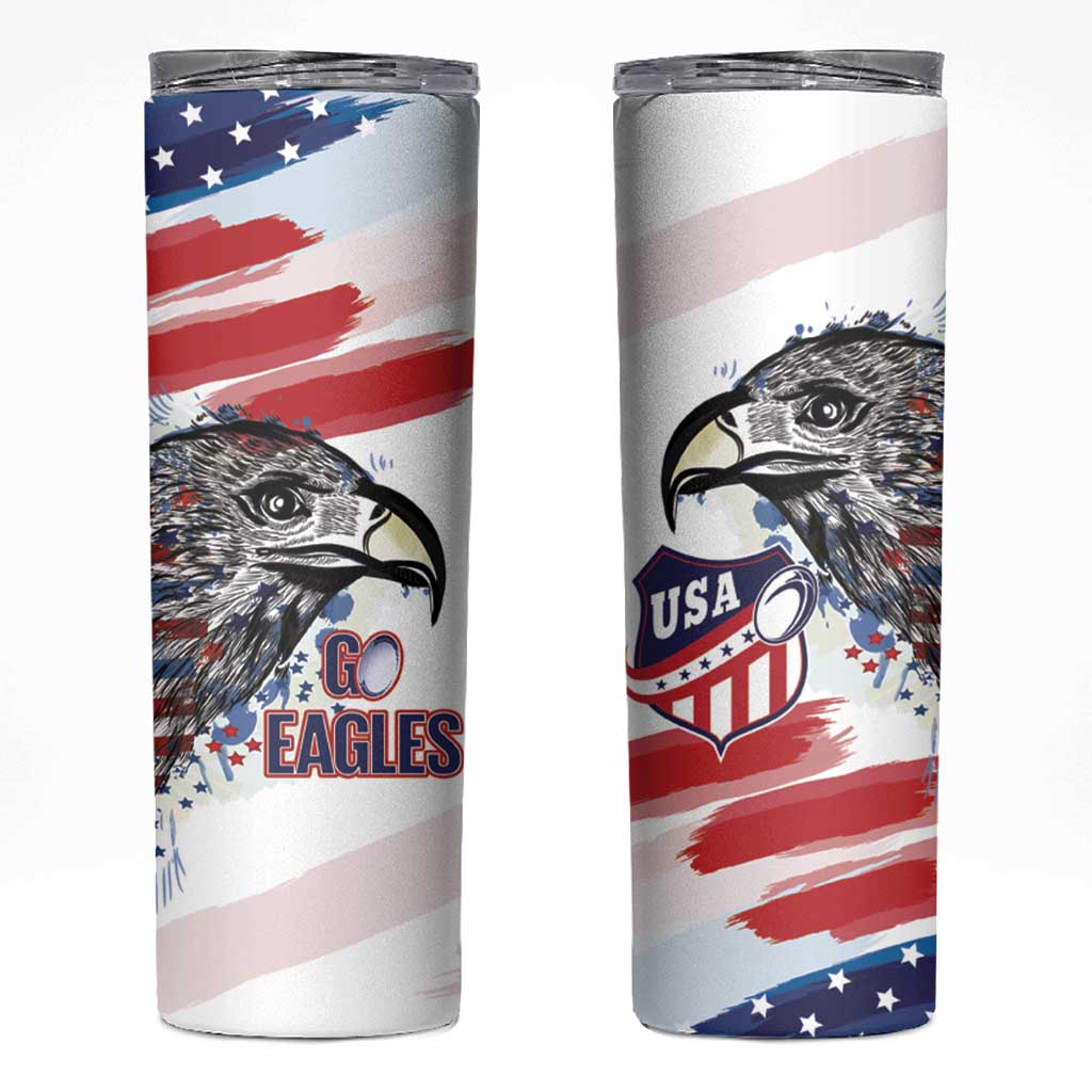 USA 2026 Rugby Custom Skinny Tumbler Go Eagle Brushes Style