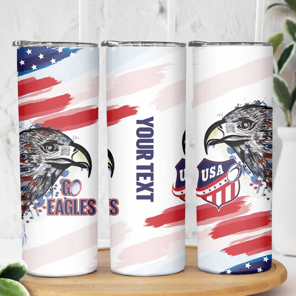 USA 2026 Rugby Custom Skinny Tumbler Go Eagle Brushes Style