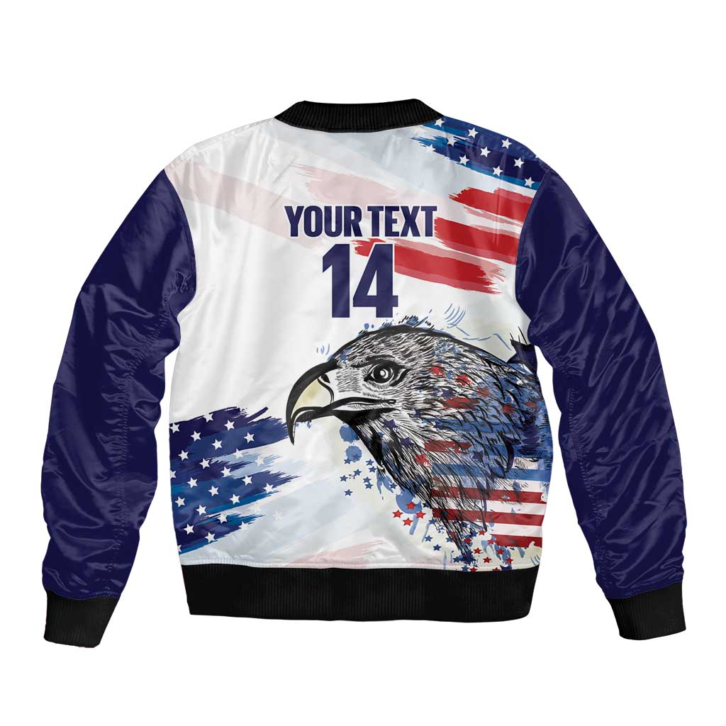 USA 2026 Rugby Custom Sleeve Zip Bomber Jacket Go Eagle Brushes Style