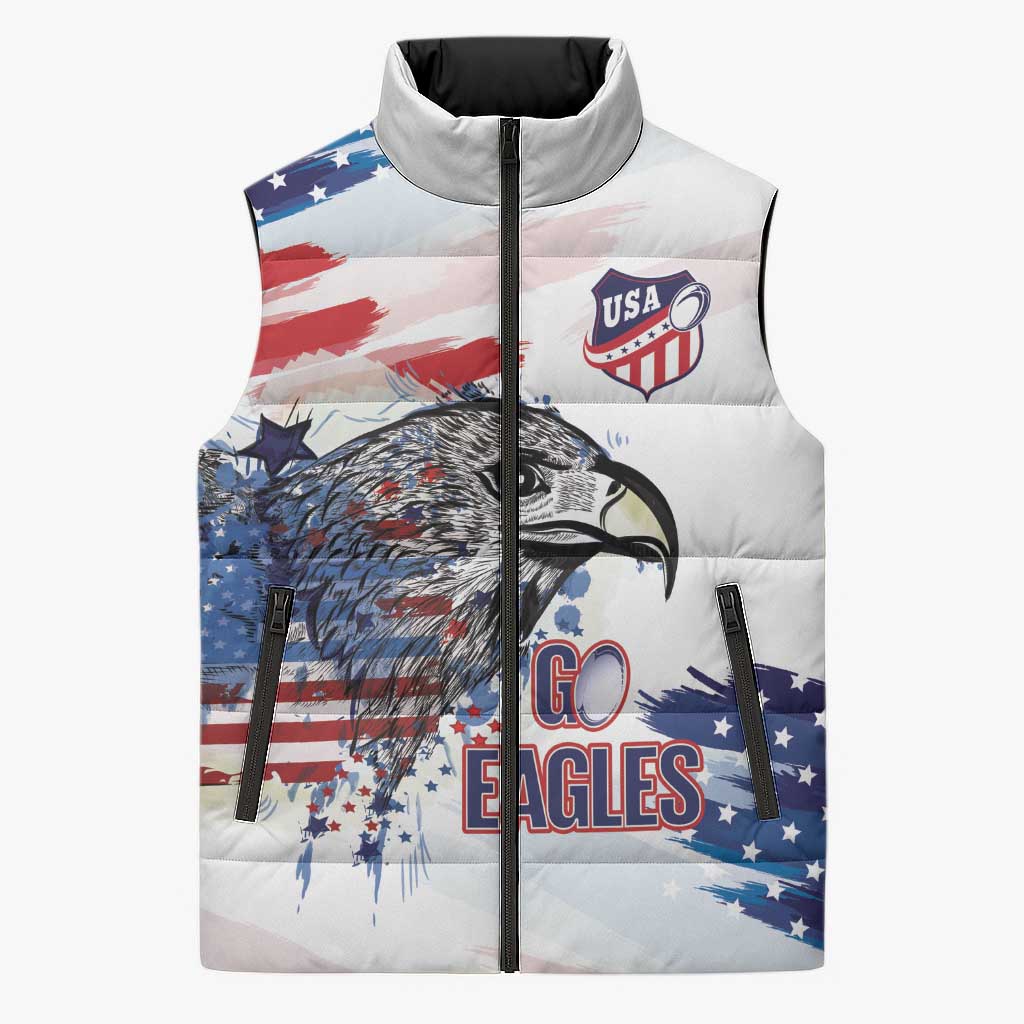 USA 2026 Rugby Custom Sleeveless Puffer Jacket Go Eagle Brushes Style