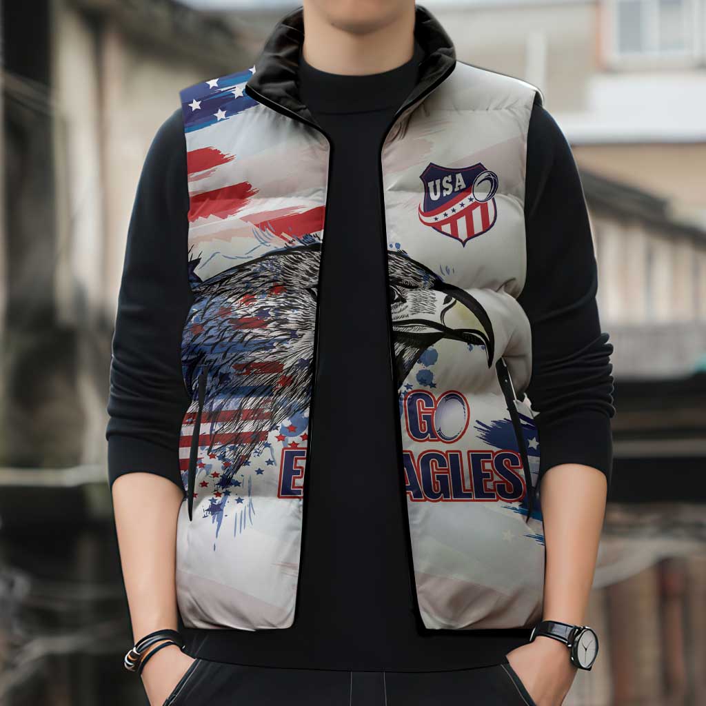 USA 2026 Rugby Custom Sleeveless Puffer Jacket Go Eagle Brushes Style