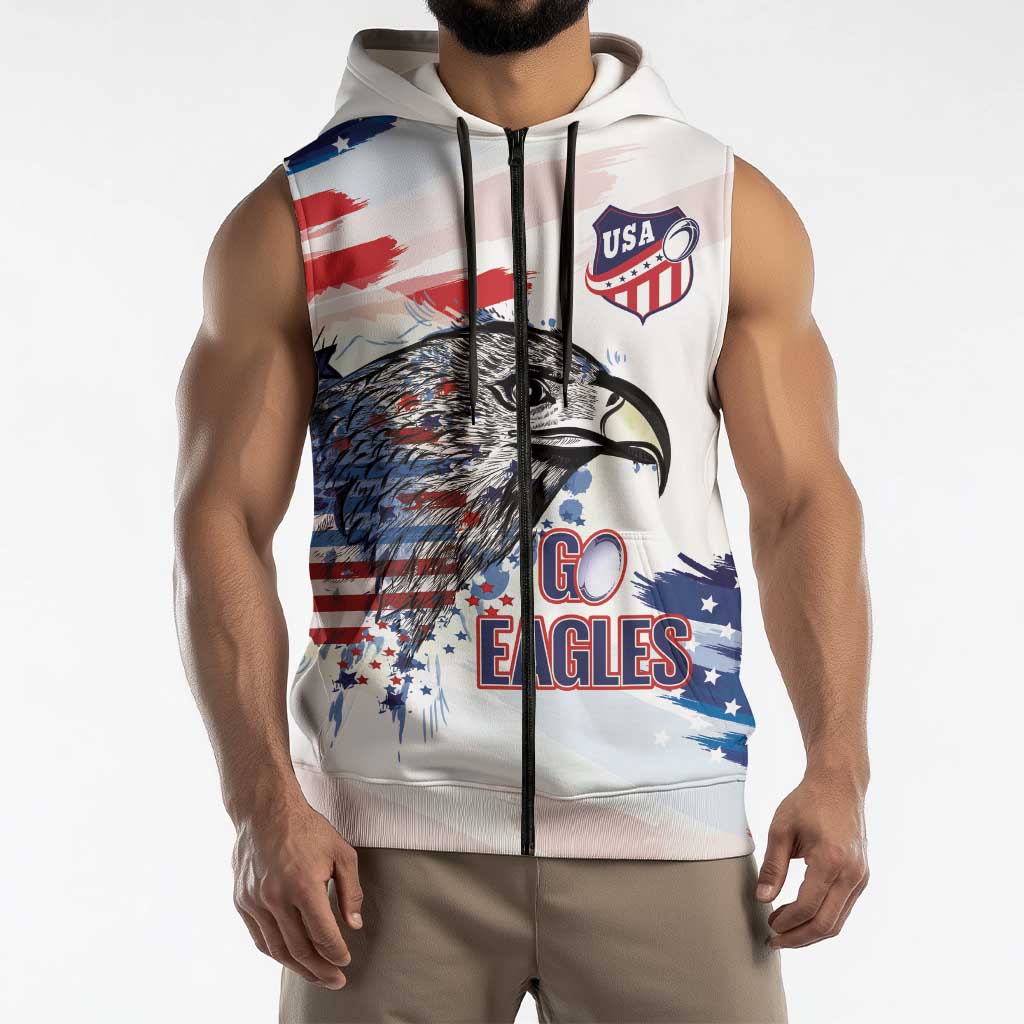 USA 2026 Rugby Custom Sleeveless Zip Hoodie Go Eagle Brushes Style