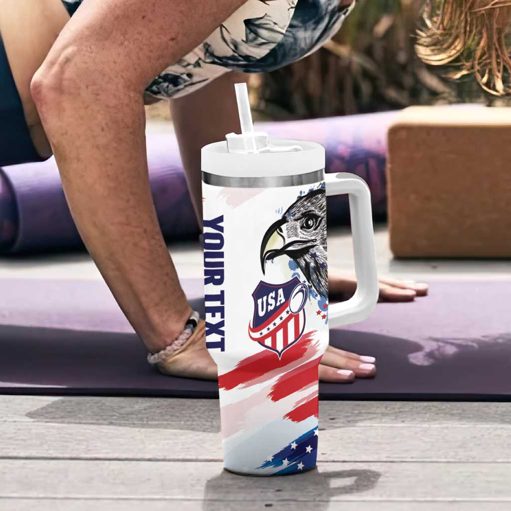 USA 2026 Rugby Custom Tumbler With Handle Go Eagle Brushes Style