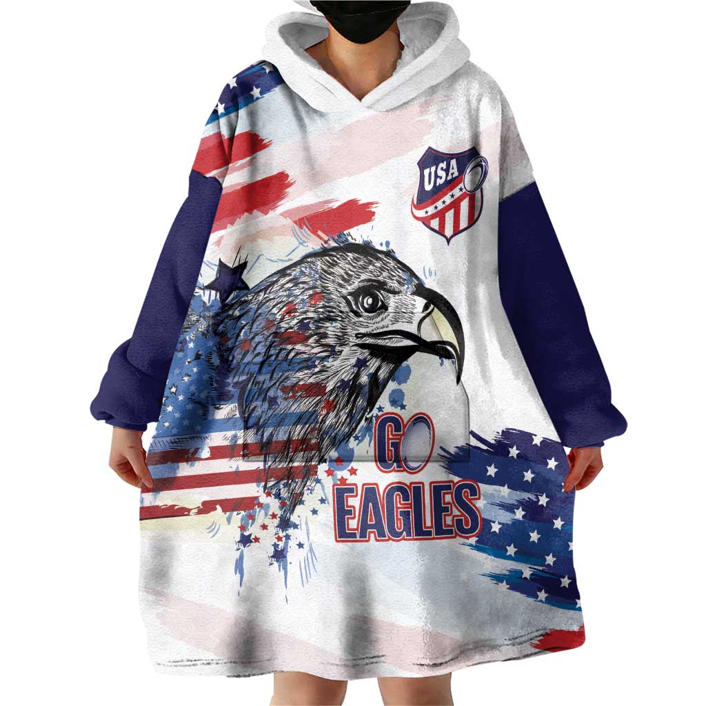 USA 2026 Rugby Custom Wearable Blanket Hoodie Go Eagle Brushes Style