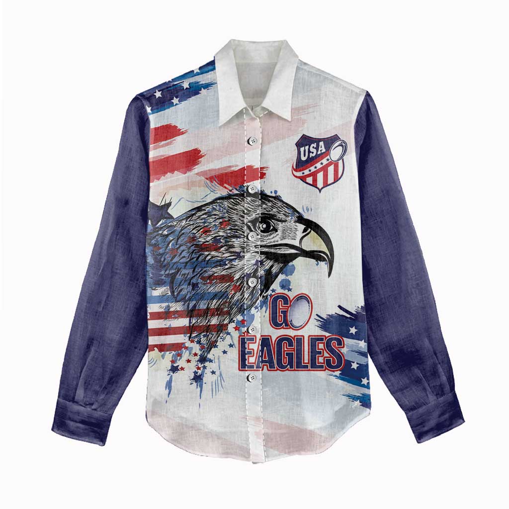 USA 2026 Rugby Custom Women Casual Shirt Go Eagle Brushes Style