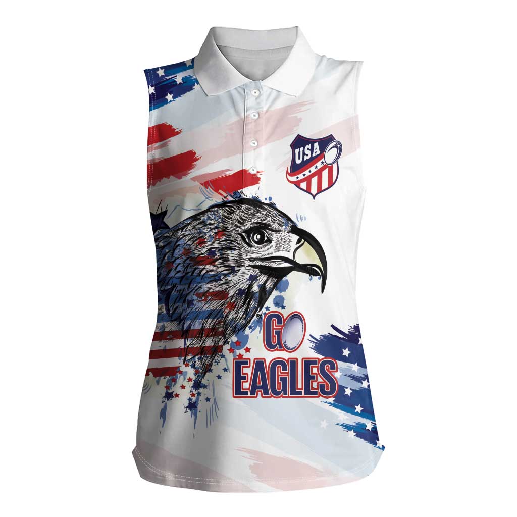 USA 2026 Rugby Custom Women Sleeveless Polo Shirt Go Eagle Brushes Style