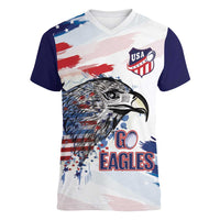 USA 2026 Rugby Custom Women V-Neck T-Shirt Go Eagle Brushes Style