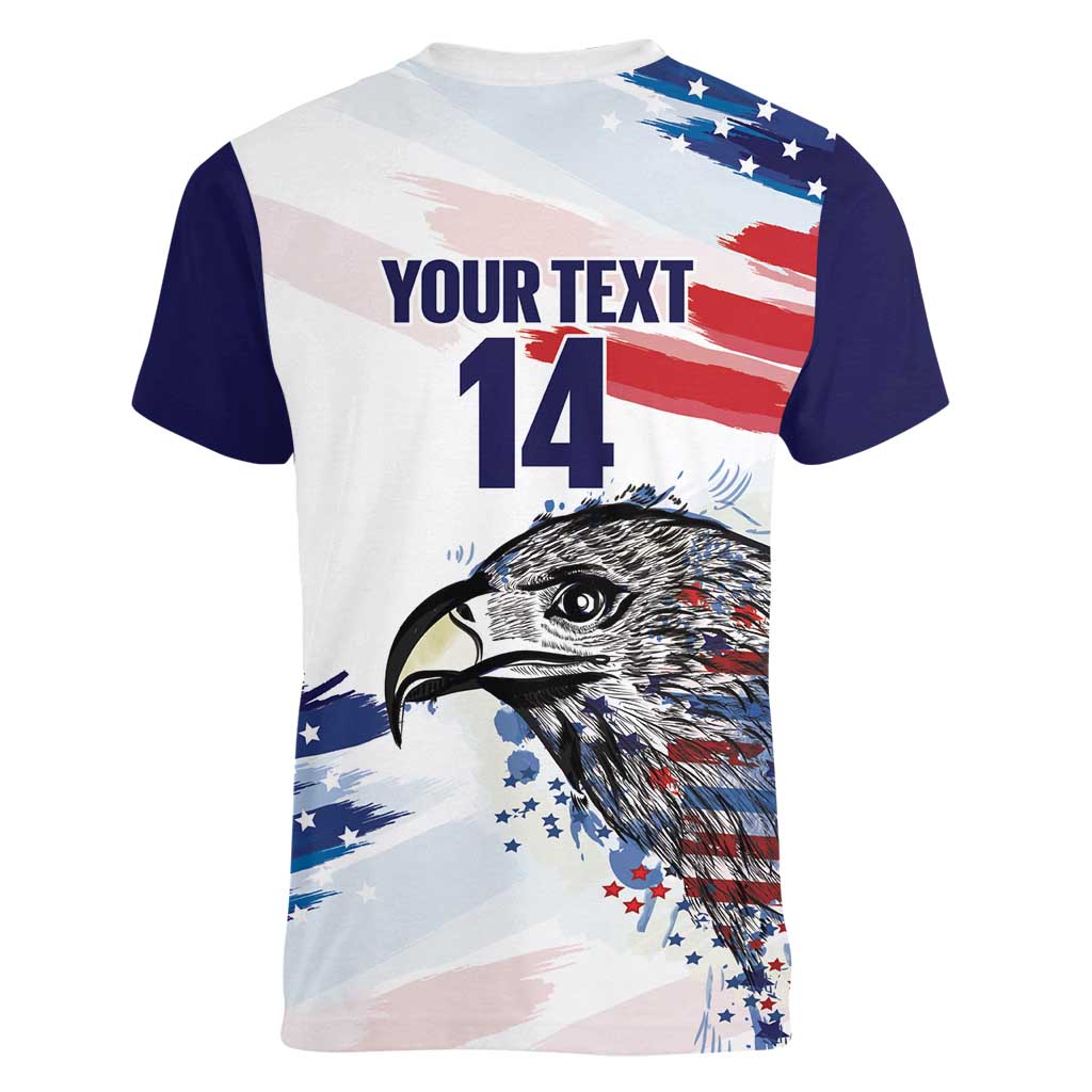 USA 2026 Rugby Custom Women V-Neck T-Shirt Go Eagle Brushes Style
