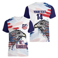 USA 2026 Rugby Custom Women V-Neck T-Shirt Go Eagle Brushes Style