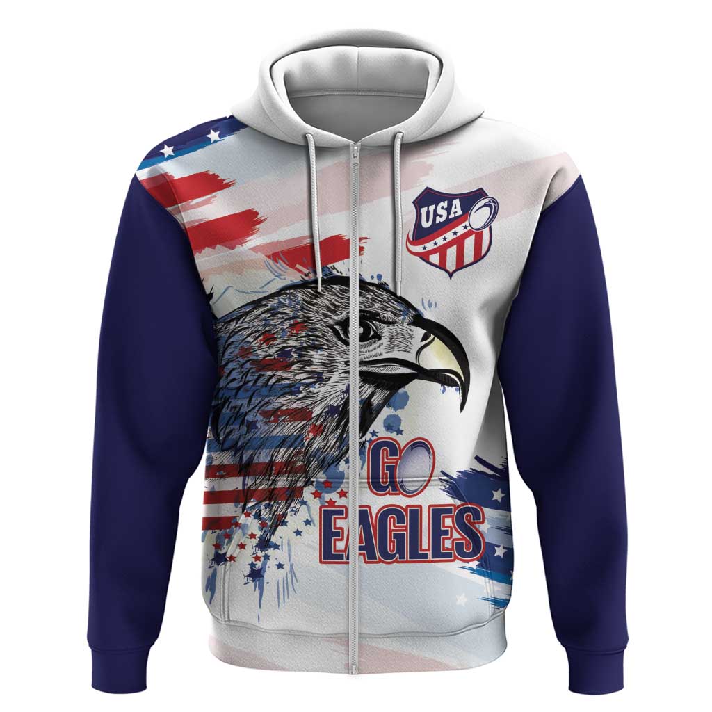 USA 2026 Rugby Custom Zip Hoodie Go Eagle Brushes Style