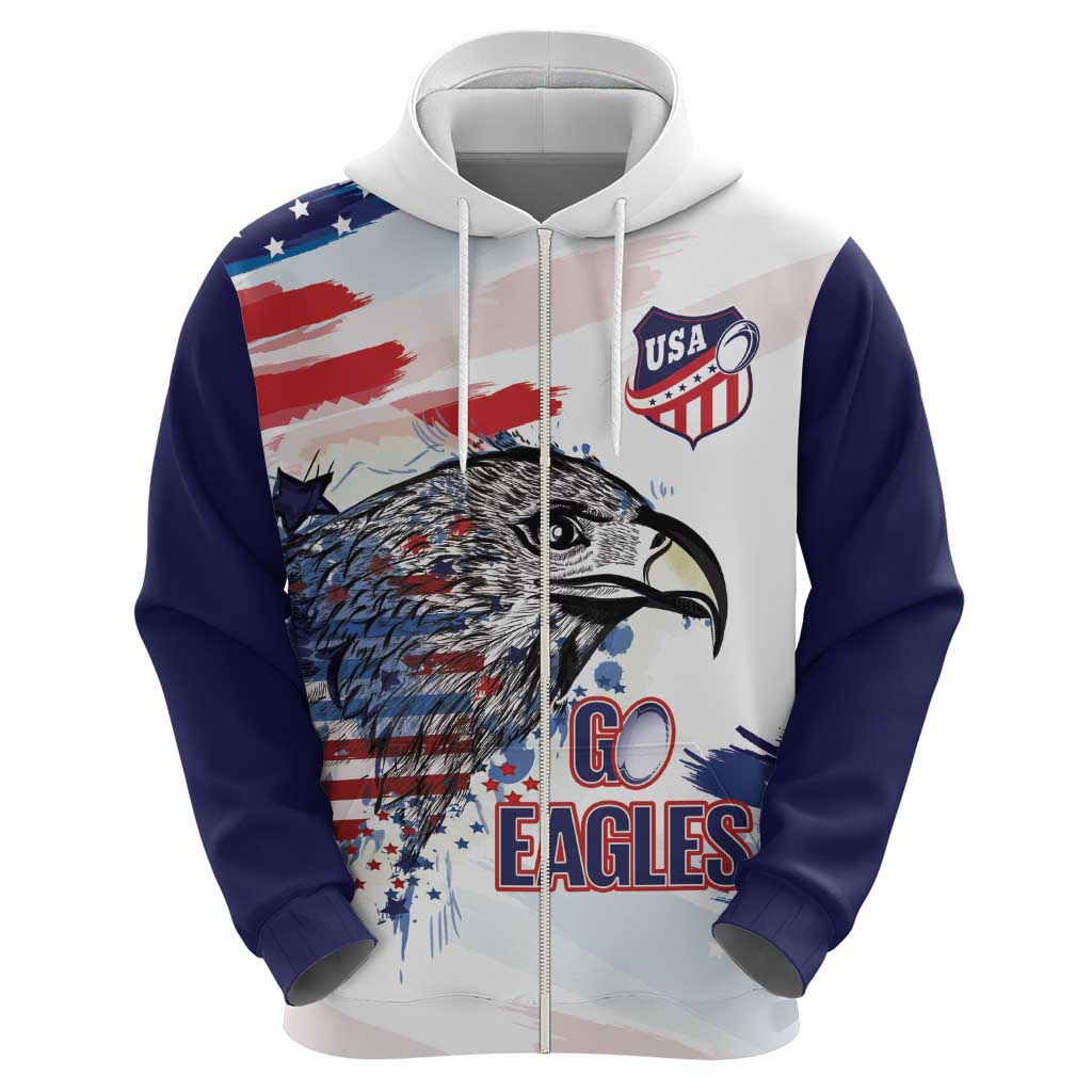 USA 2026 Rugby Custom Zip Hoodie Go Eagle Brushes Style