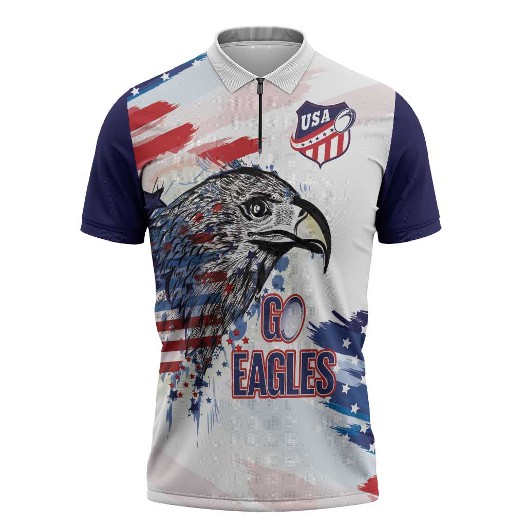 USA 2026 Rugby Custom Zipper Polo Shirt Go Eagle Brushes Style