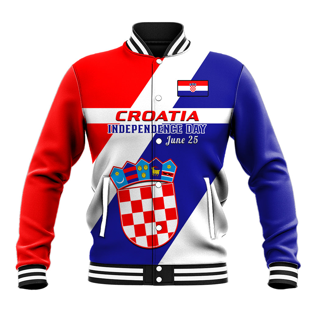 June 25 Croatia Baseball Jacket Independence Day Hrvatska Coat Of Arms 32nd Anniversary - Wonder Print Shop