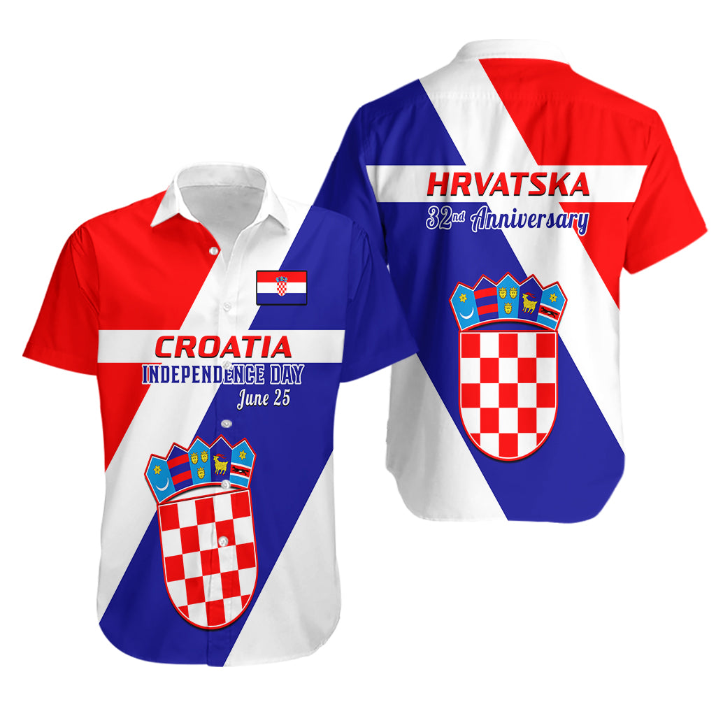 June 25 Croatia Hawaiian Shirt Independence Day Hrvatska Coat Of Arms 32nd Anniversary - Wonder Print Shop