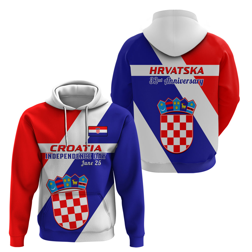 June 25 Croatia Hoodie Independence Day Hrvatska Coat Of Arms 32nd Anniversary - Wonder Print Shop