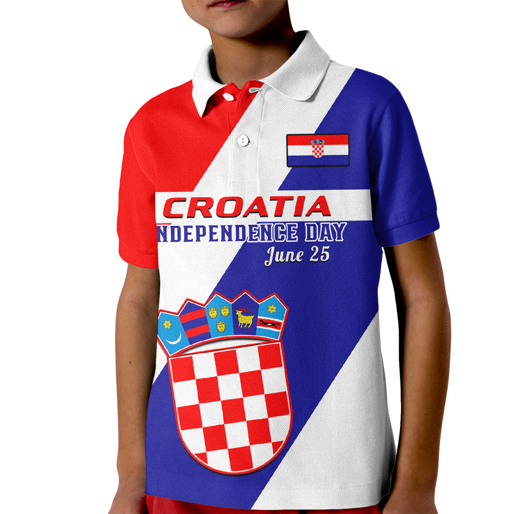 June 25 Croatia Polo Shirt for Kid Independence Day Hrvatska Coat Of Arms 32nd Anniversary - Wonder Print Shop