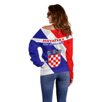 June 25 Croatia Off Shoulder Sweater Independence Day Hrvatska Coat Of Arms 32nd Anniversary - Wonder Print Shop