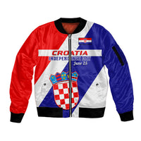 June 25 Croatia Sleeve Zip Bomber Jacket Independence Day Hrvatska Coat Of Arms 32nd Anniversary - Wonder Print Shop