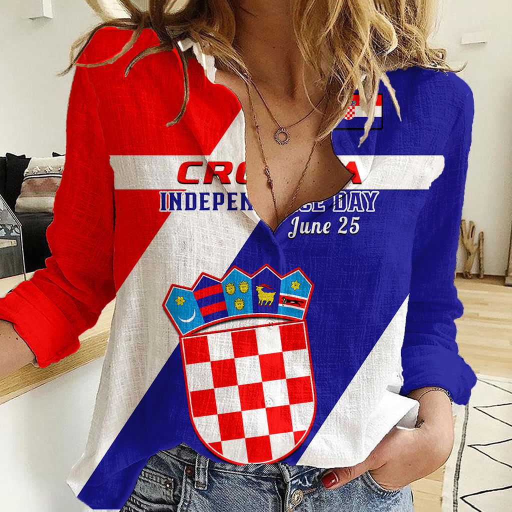June 25 Croatia Women Casual Shirt Independence Day Hrvatska Coat Of Arms 32nd Anniversary - Wonder Print Shop