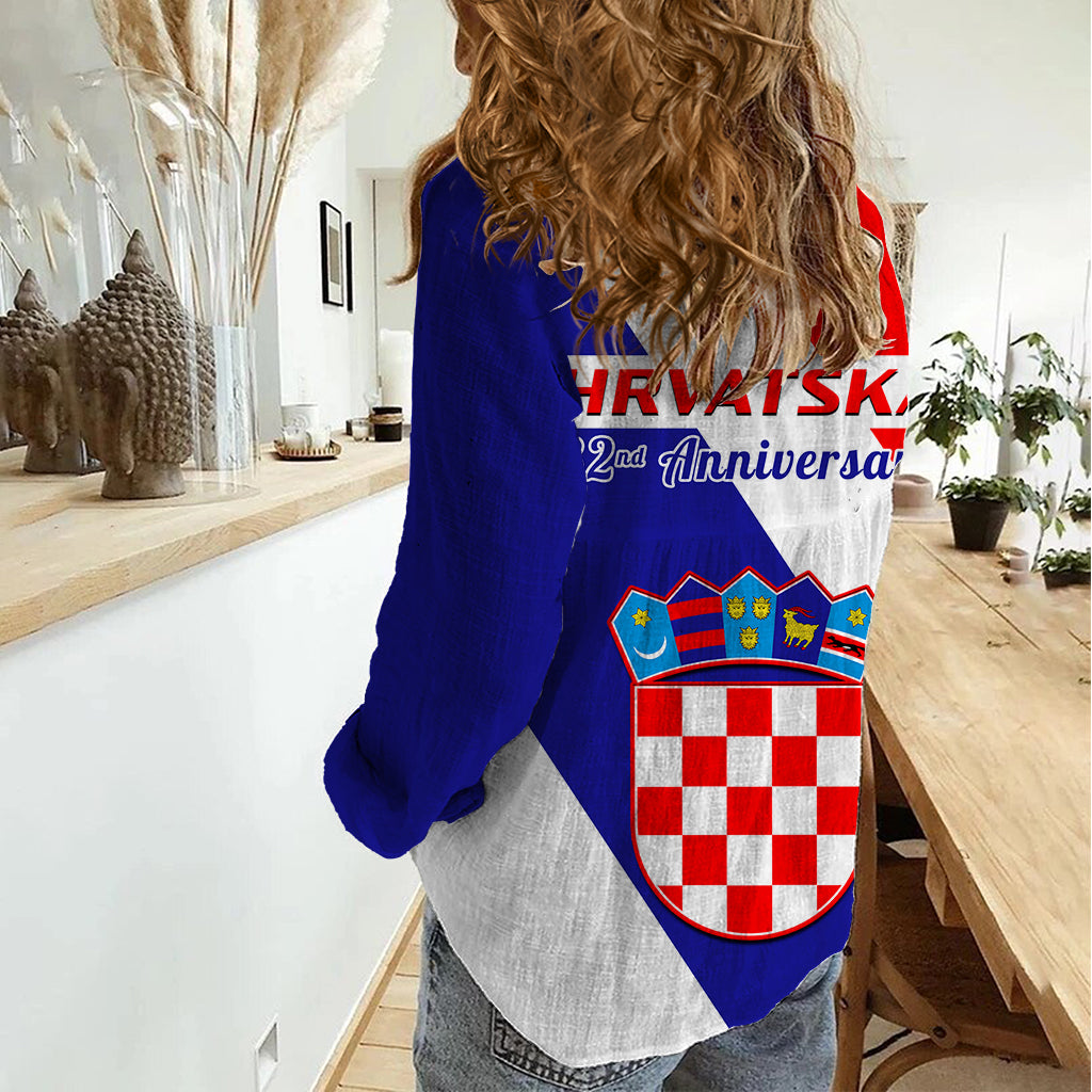 June 25 Croatia Women Casual Shirt Independence Day Hrvatska Coat Of Arms 32nd Anniversary - Wonder Print Shop