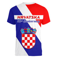 June 25 Croatia Women V Neck T Shirt Independence Day Hrvatska Coat Of Arms 32nd Anniversary - Wonder Print Shop