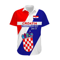 Personalised June 25 Croatia Hawaiian Shirt Independence Day Hrvatska Coat Of Arms 32nd Anniversary - Wonder Print Shop