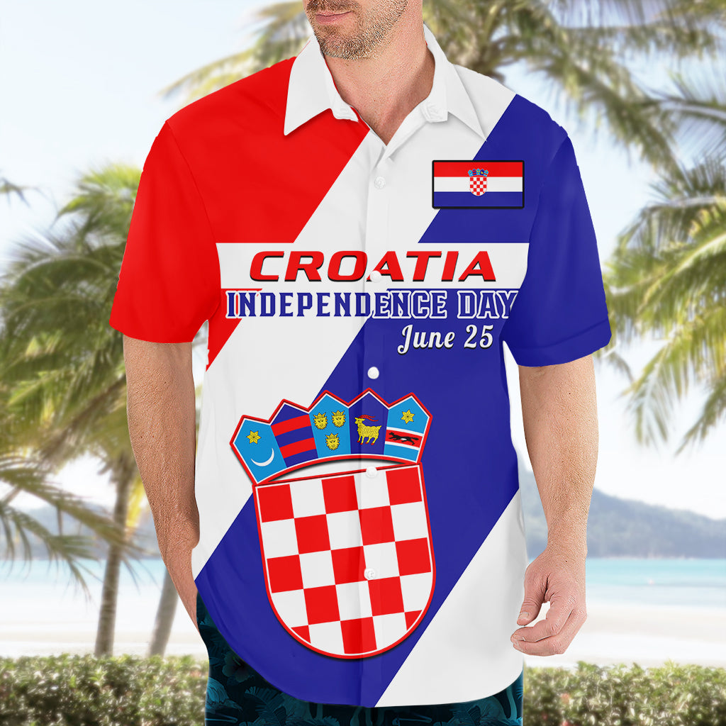 Personalised June 25 Croatia Hawaiian Shirt Independence Day Hrvatska Coat Of Arms 32nd Anniversary - Wonder Print Shop